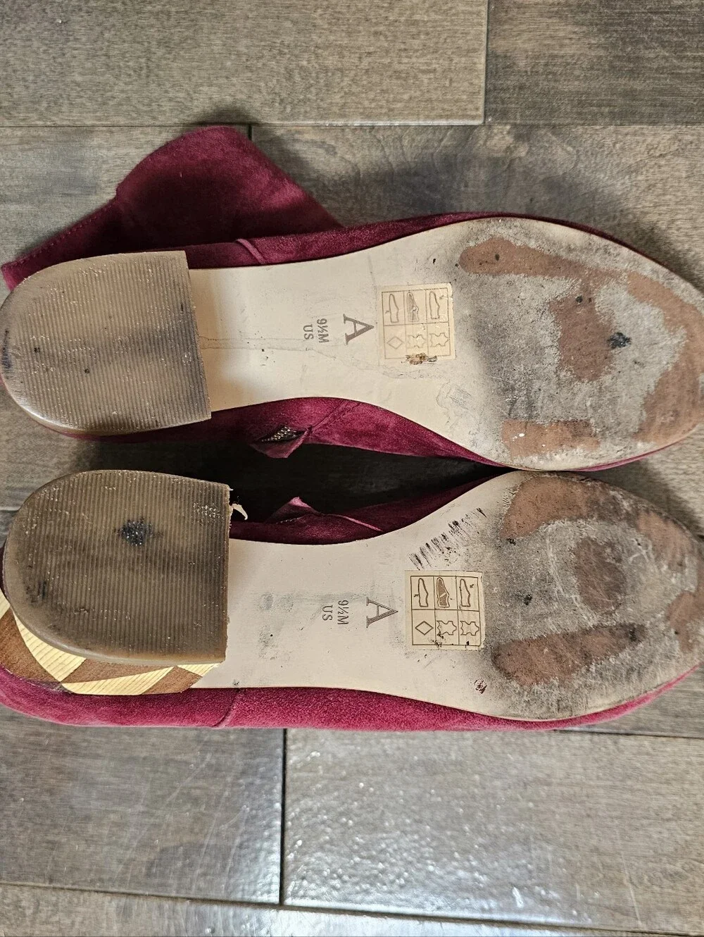 Anthropologie Alba Burgundy Suede Geometric Wood Block Heel Ankle Boots 9.5